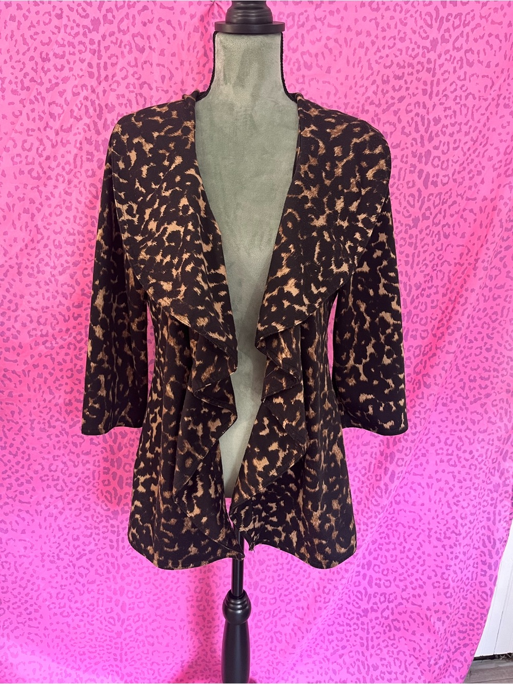 Calvin Klein Brown and Black Leopard-Print Open Front Jacket